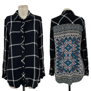 Tolani Collection Plaid Flannel Shirt Printed Back Black Size XS
